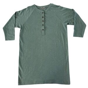 Lilla P Sage Green Cotton Henley Dress 3/4 Sleeve Raglan Slub Jersey Small NWOT